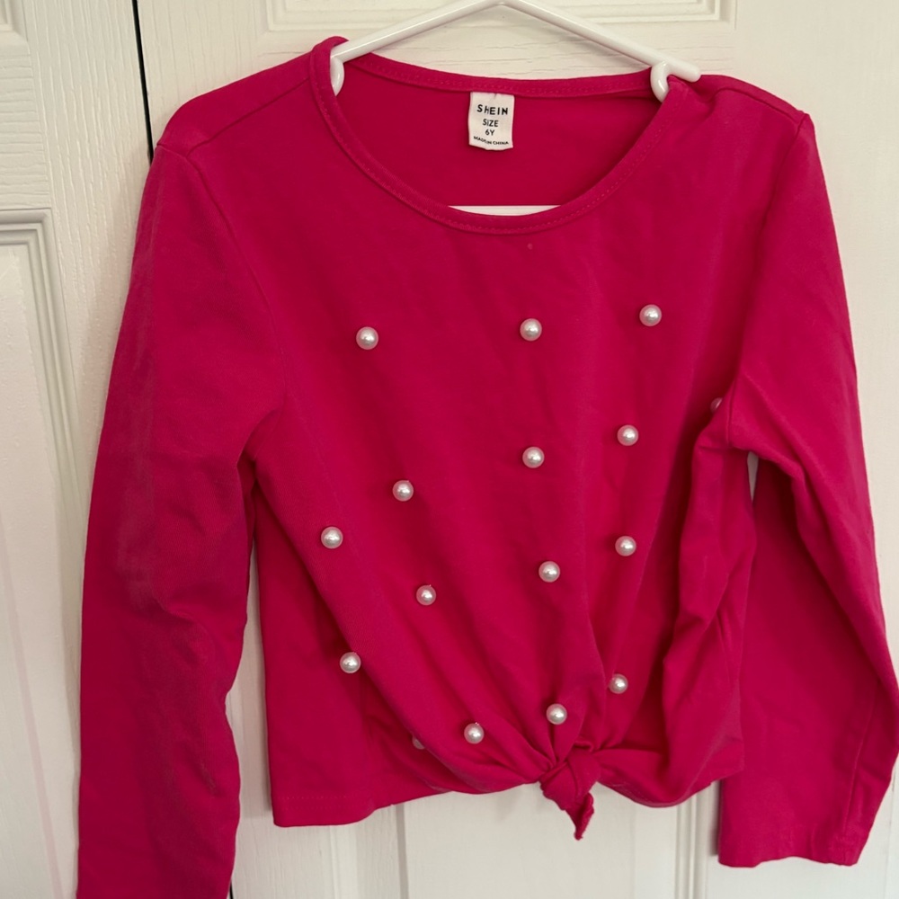 NWOT SHEIN girls size 6 slightly cropped pearl long sleeve top
